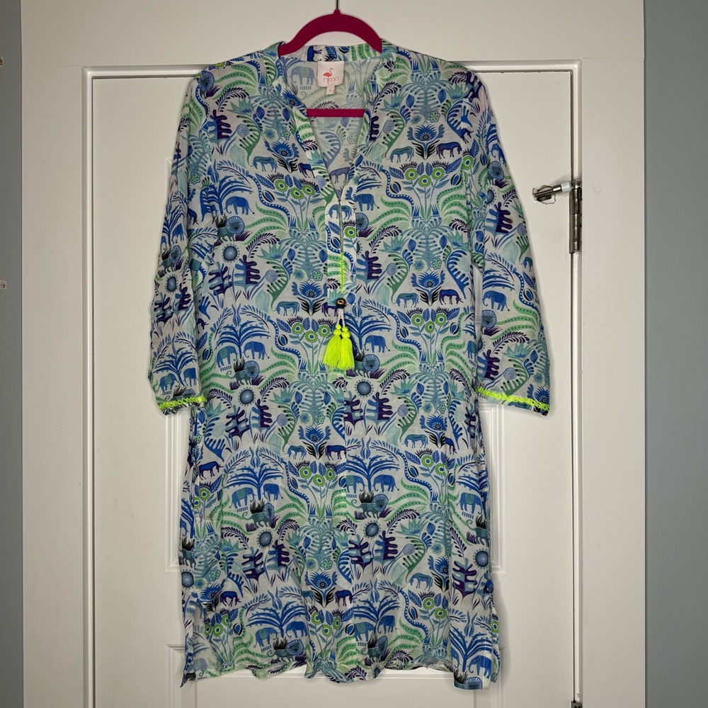 Nimo With Love Cotton Print Kaftan Midi Dress with Tassel